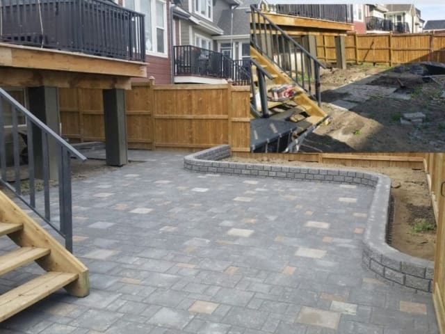 New Look Landscapes Calgary Project Before and After: Backyard Patio with Retaining Wall